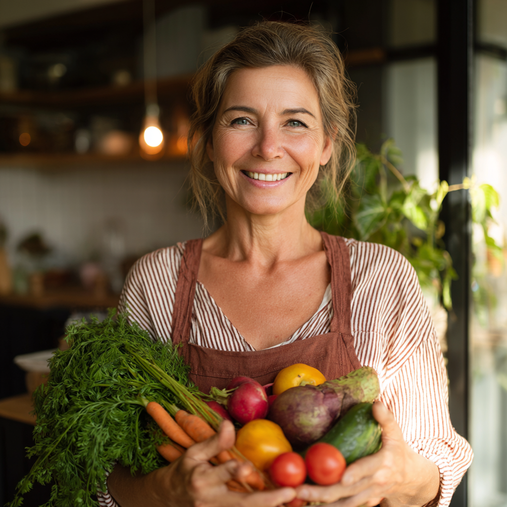 Peaceful European woman practicing morning wellness routine, natural sunlight, healthy lifestyle concept, realistic lifestyle photography
